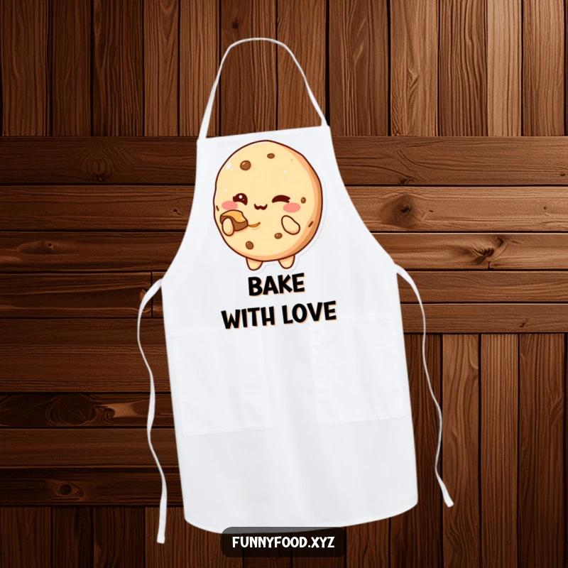 Funny Apron: A cute cookie character winking and offering a bite, ready for baking.