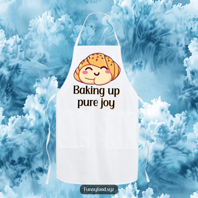 Funny apron with a winking croissant design, perfect for kitchen fun and protecting clothes with a smile.