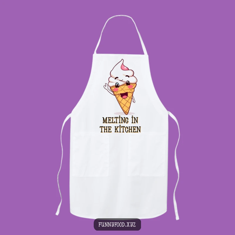 Funny Ice Cream Cone Waving Apron - Kitchen Fun Gift