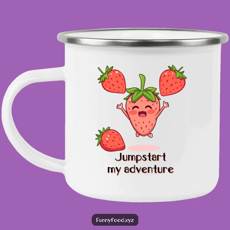 Adventure-Ready Funny Strawberry Jumper Camping Mug: Durable and Joyful Outdoor Gift