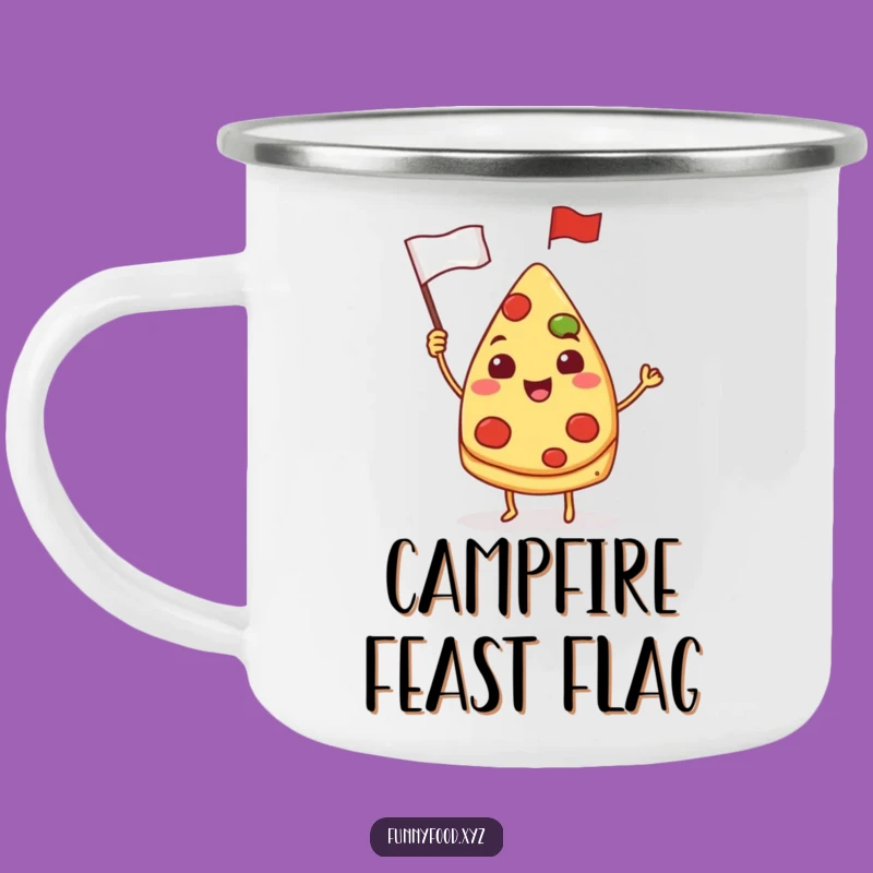 Funny Pizza Camping Mug: Waving Flag Slice Enamel Mug, Perfect Funny Gift for Outdoors
