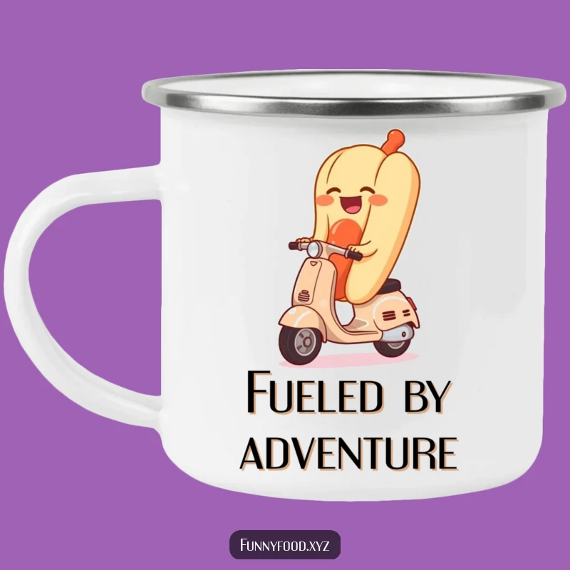 Funny Giggling Hot Dog Scooter Camping Mug - Adventure & Laughter Outdoors