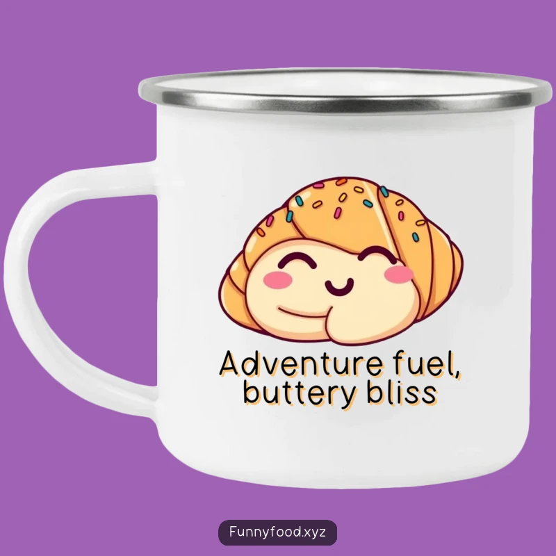 Funny Croissant Wink Camping Mug: Sip Your Adventure with a Hilarious Pastry