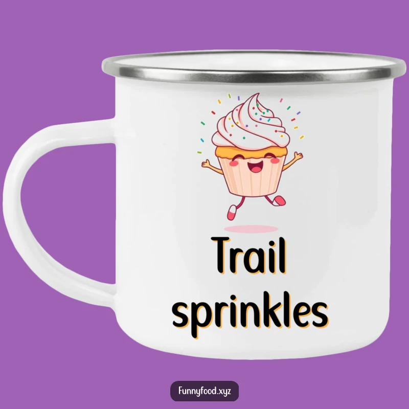 Funny Cupcake Camping Mug: Cheerful Sprinkles and Skipping Adventure Gear