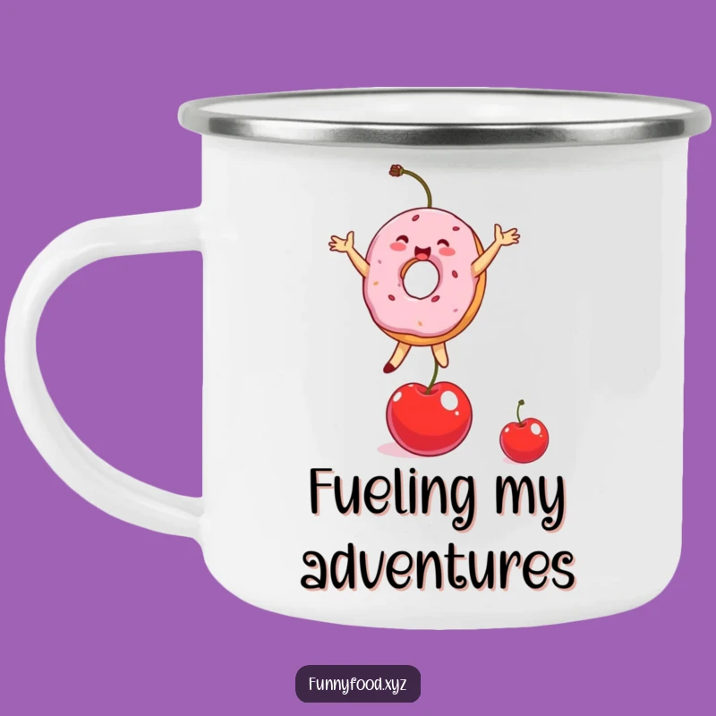 Funny Donut Balancing Cherry Camping Mug - Outdoor Humor Gift