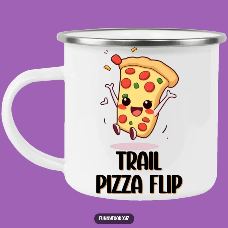 Funny Pizza Somersault Camping Mug: Action Pizza Slice for Outdoor Foodies!
