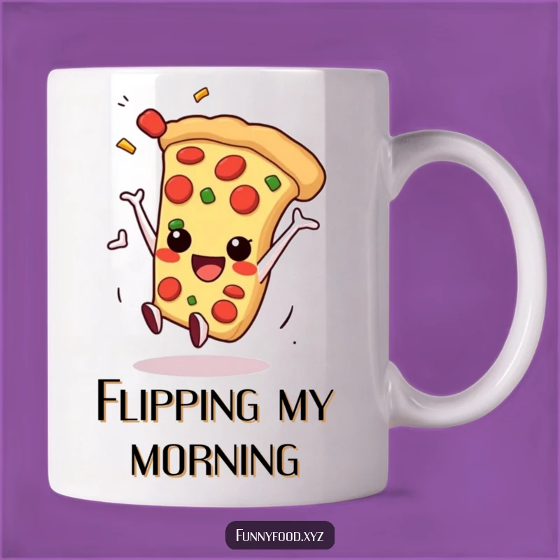 Funny Pizza Somersault Mug: Smiling Pizza Slice Action, Perfect Gift for Foodies!