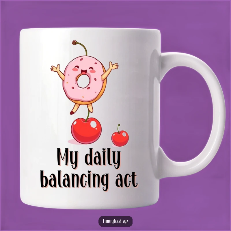 Funny Donut Balancing Cherry Mug - Perfect Gift for Donut Lovers