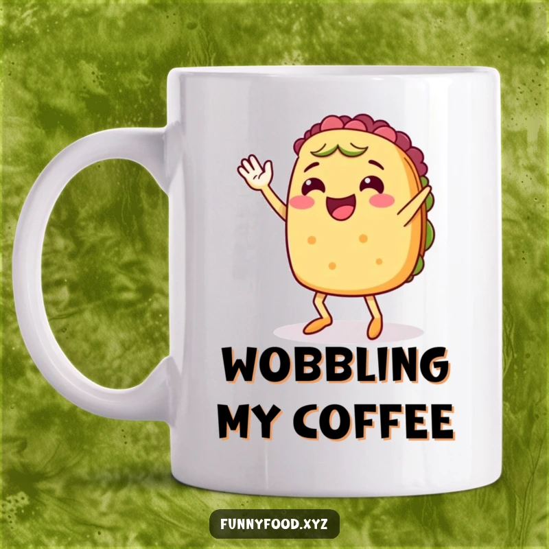 A cheerful anthropomorphic taco with legs enthusiastically waving and doing a lively jig, embodying festive joy.