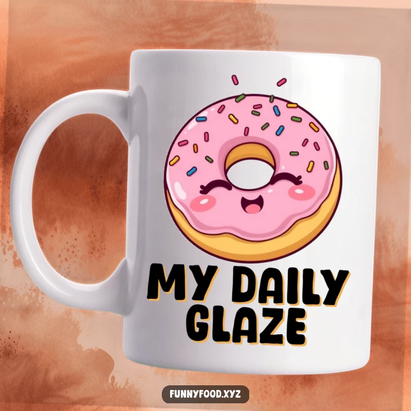 Funny winking donut mug with colorful sprinkles exploding, a joyous and delicious start to any day.