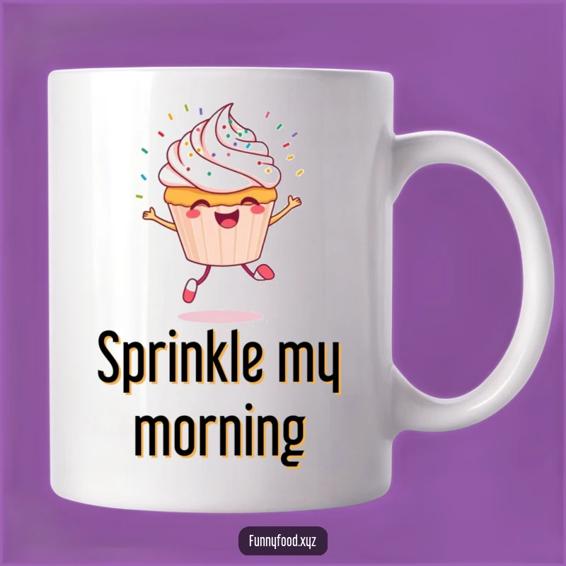 Funny Cupcake Mug: Cheerful Character Skipping with Sprinkles, Perfect Gift