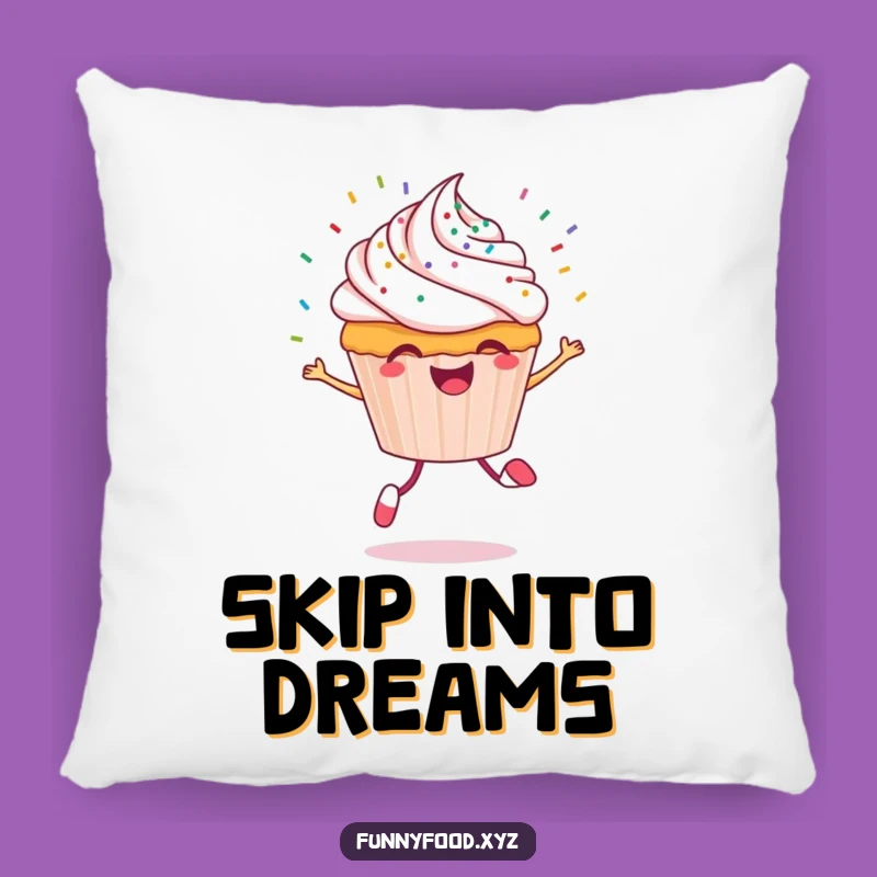 Funny Cupcake Pillow: Cheerful Sprinkles and Skipping Comfort Accent