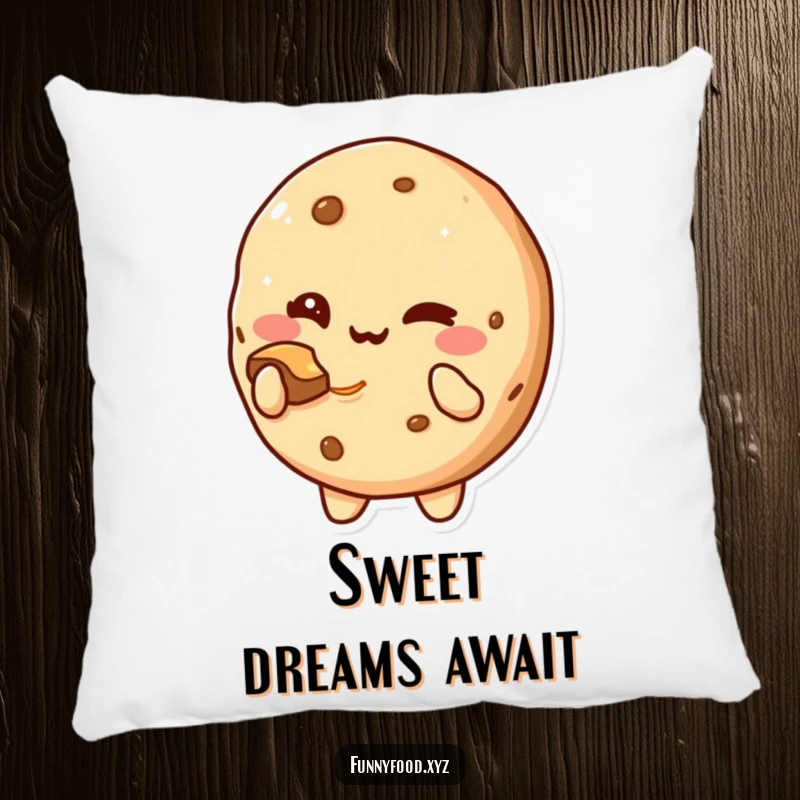 Funny Pillow: A cute cookie character winking and offering a bite, a soft addition.