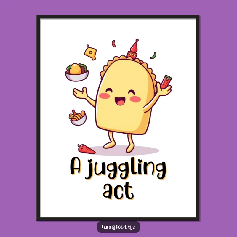 Funny Taco Juggling Digital Art: Instant Fiesta Wall Decor