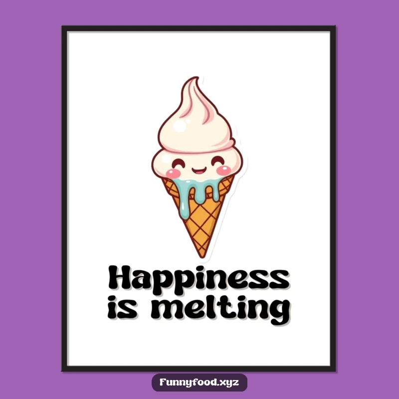 Funny Digital Art Melting Ice Cream Cone - Instant Happy Decor Gift
