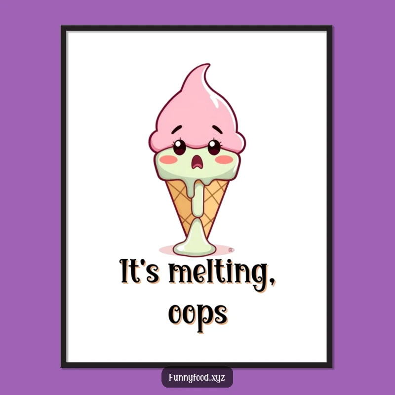 Funny Melting Ice Cream Cone Digital Art: Instant Summer Vibes and Humorous Decor