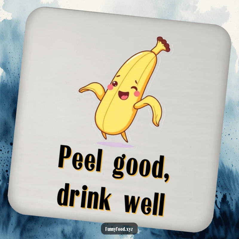 Funny drink banana peeling coaster, protecting surfaces with a humorous design.
