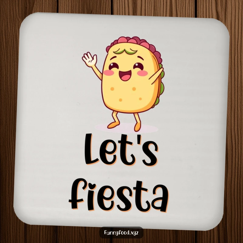 Cheerful anthropomorphic taco with legs, enthusiastically waving and jigging, adding festive fun to your drinks.