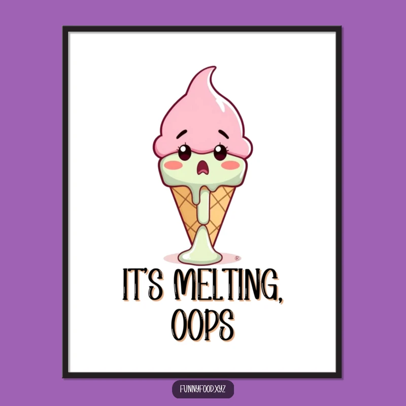 Funny Melting Ice Cream Cone Poster: Whimsical Art for Sweet Moments and Laughs