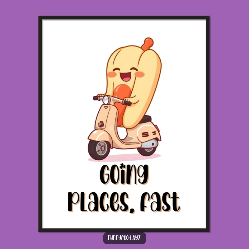 Funny Giggling Hot Dog Scooter Poster - Quirky Wall Art for Laugh Lovers