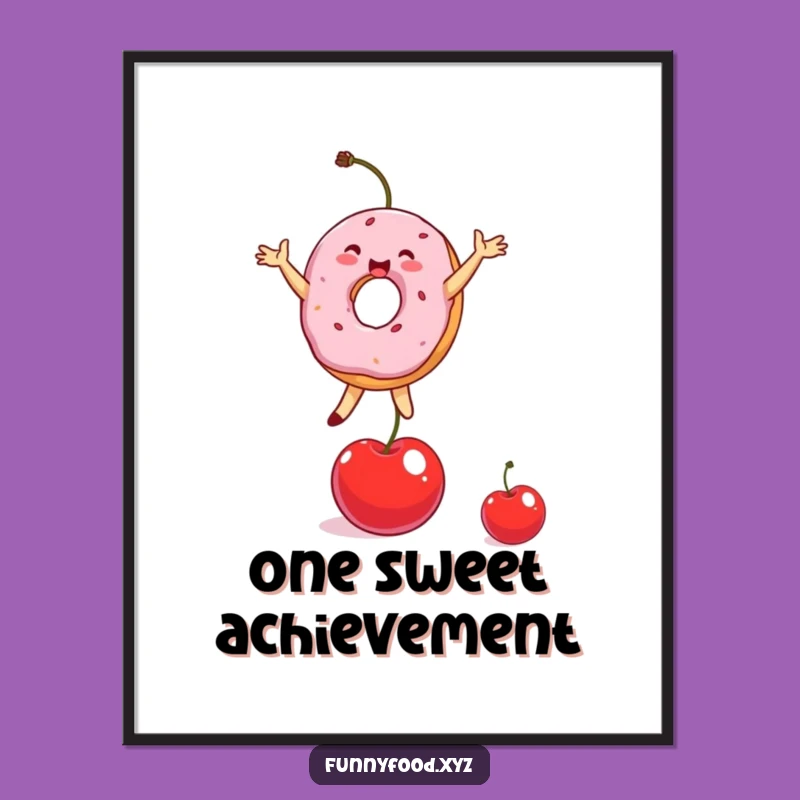 Funny Donut Balancing Cherry Poster - Whimsical Wall Art Gift