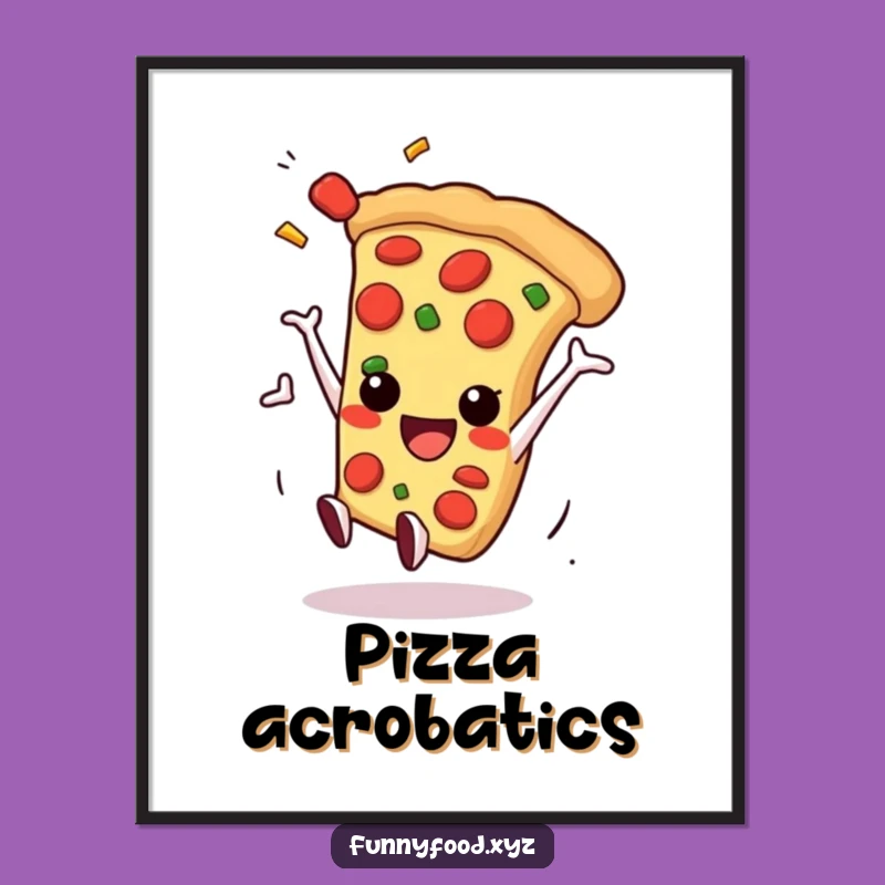 Funny Pizza Somersault Poster: Dynamic Pizza Art, Perfect Gift for Foodie Decor!