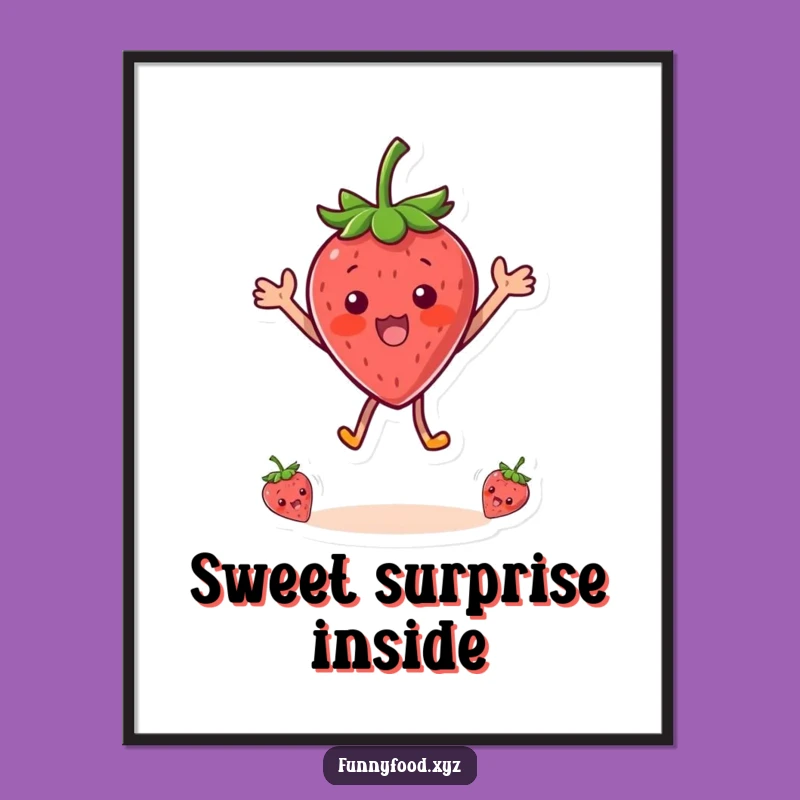 Funny Strawberry Surprise Poster - Vibrant Jumping Fruit Wall Art, Perfect Funny Gift