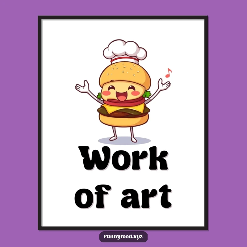 Funny Juggling Burger Poster: Vibrant Wall Art for a Hilarious Chef Vibe