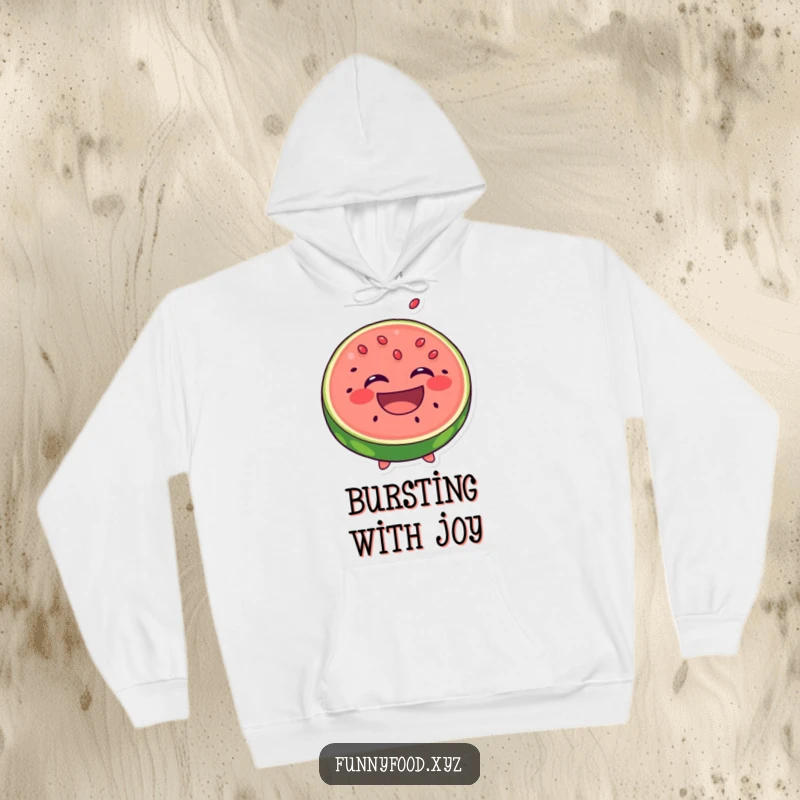 Funny Laughing Watermelon Hoodie: A happy slice of watermelon laughs with seeds popping out, a cozy and funny apparel.