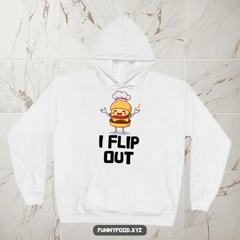 Funny hoodie with a happy burger wearing a chef hat, juggling food items with impressive skill.