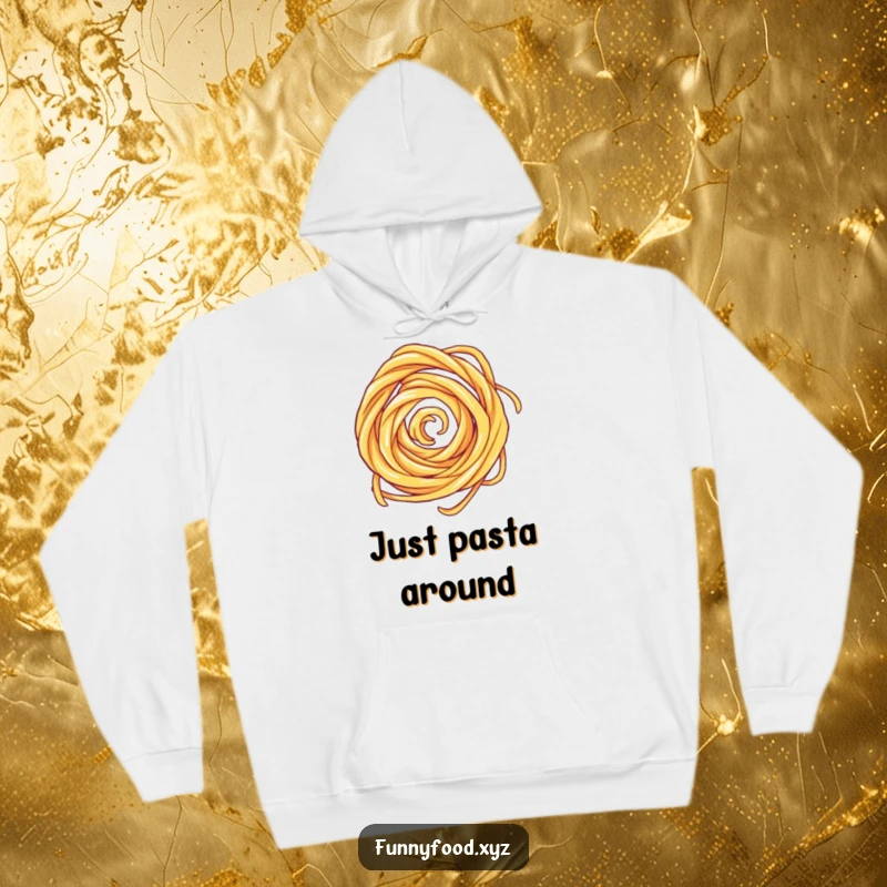 Funny hoodie showcasing a fast-spinning pasta swirl, a humorous design for anyone who loves Italian cuisine.