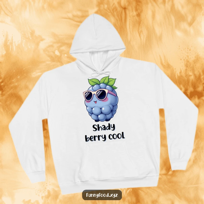 Funny Hoodie with a charming blueberry sporting tiny sunglasses, offering cozy warmth and a dash of playful coolness.