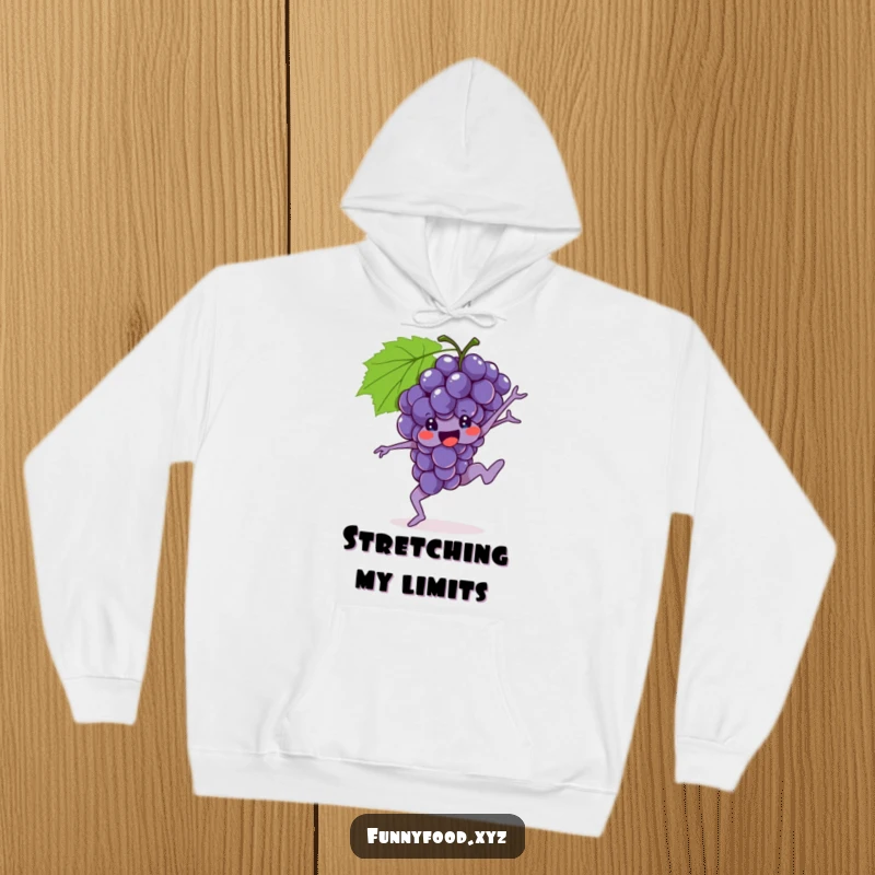 Funny Grapes Hoodie featuring a brave bunch of grapes performing a gymnastic routine, perfect for active comfort.
