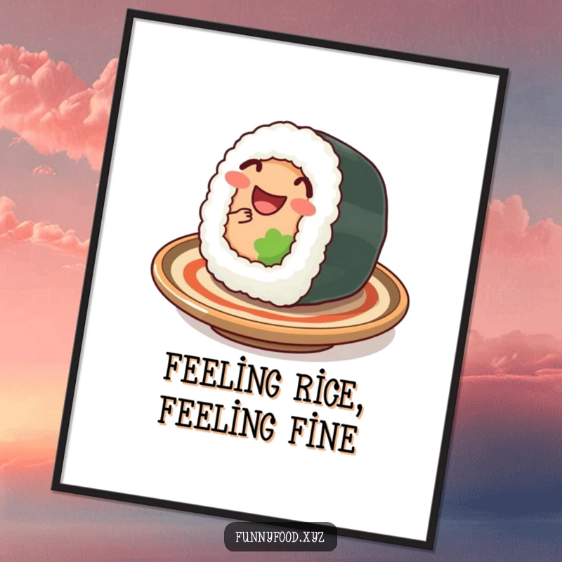 Funny Free Printable Wall Art: A sushi roll wiggles happily on a plate, adding a dose of cute and quirky art.