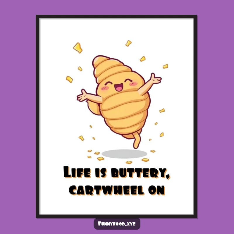 Free Printable Wall Art: Cartwheeling Croissant - Funny Downloadable Decor!