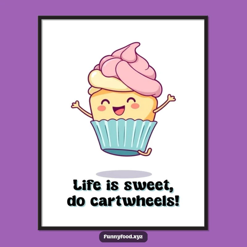 Funny Free Printable Cupcake Wall Art: Cartwheeling Frosting DIY Decor Downloadable Gift