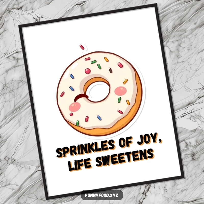 Funny Free Printable Wall Art: A winking donut character with sprinkles popping out, adding a touch of playful charm.