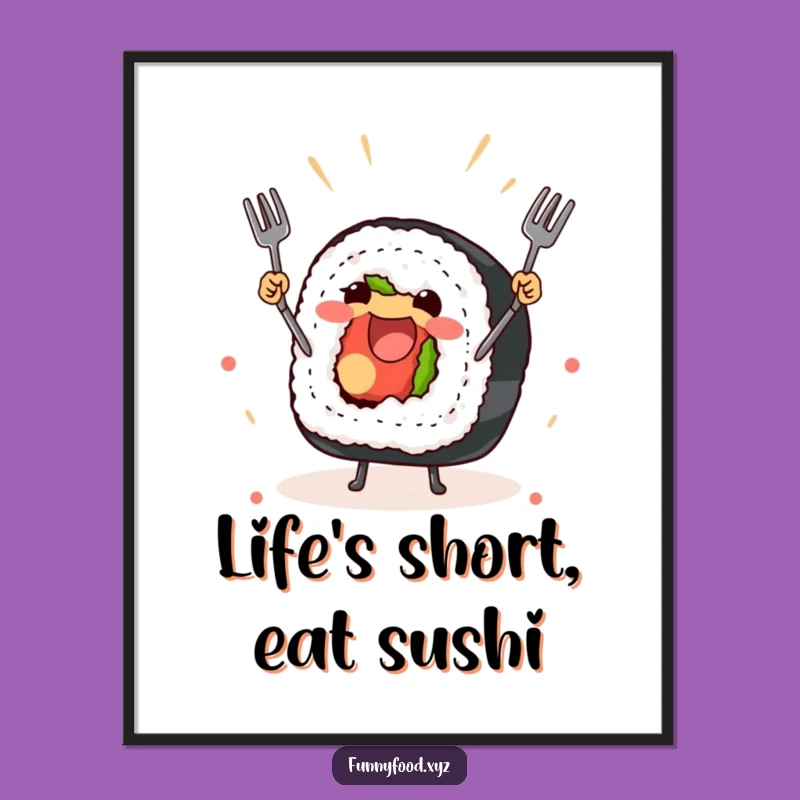 Funny Free Printable Wall Art: Juggling Sushi Art, Quirky Decor