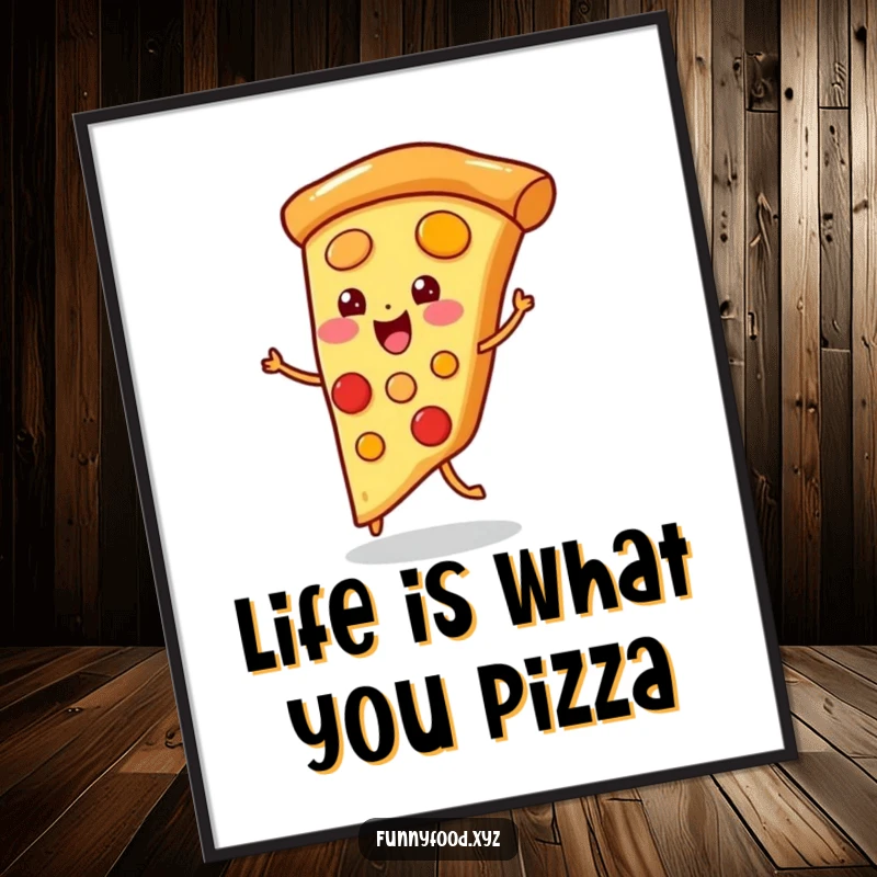 Funny Free Printable Wall Art: A playful pizza slice caught mid-jig, bringing energetic and humorous vibes to the room.