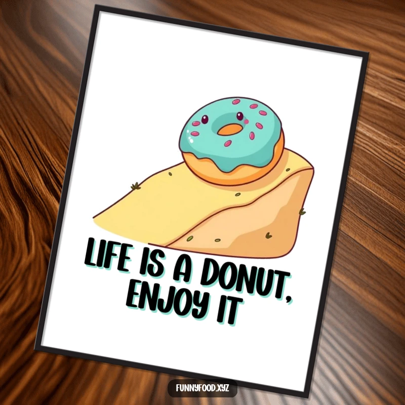 Funny Free Printable Wall Art: A gleeful donut with sprinkles is captured mid-roll down a hill, exuding pure happiness.