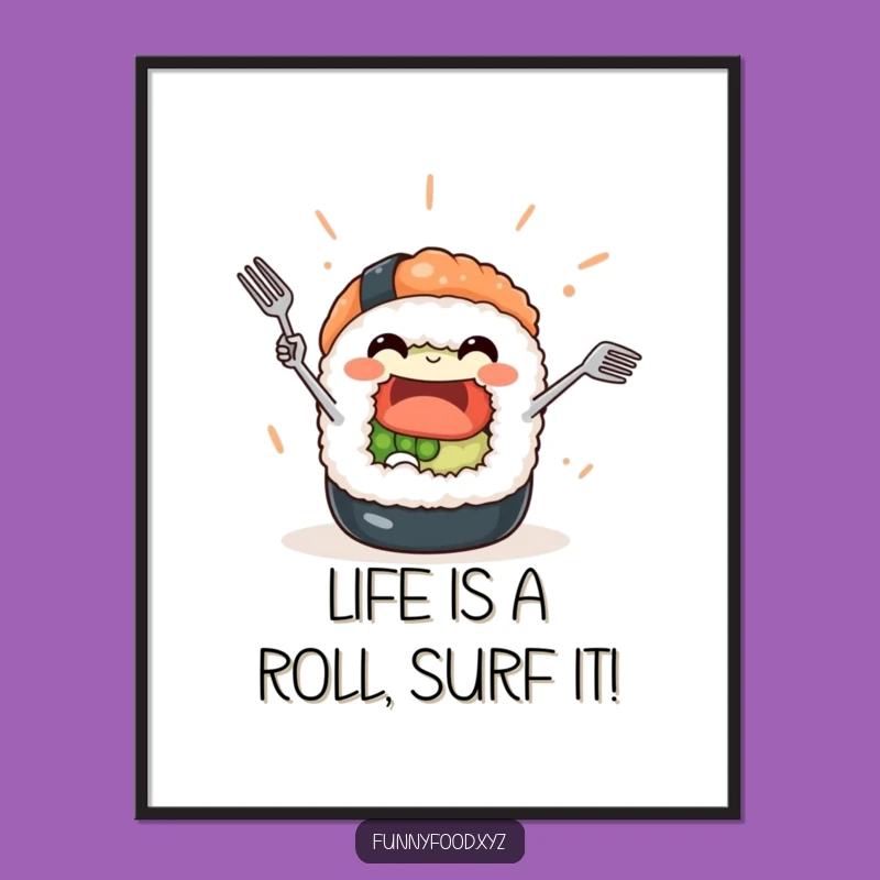 Funny Free Printable Sushi Wall Art: Juggling Forks DIY Decor Downloadable Gift