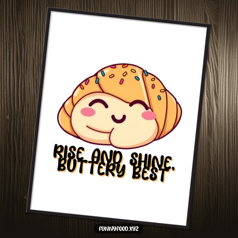 Funny Free Printable Wall Art: A smiling croissant winks playfully, a delightful and humorous pastry character for your decor.