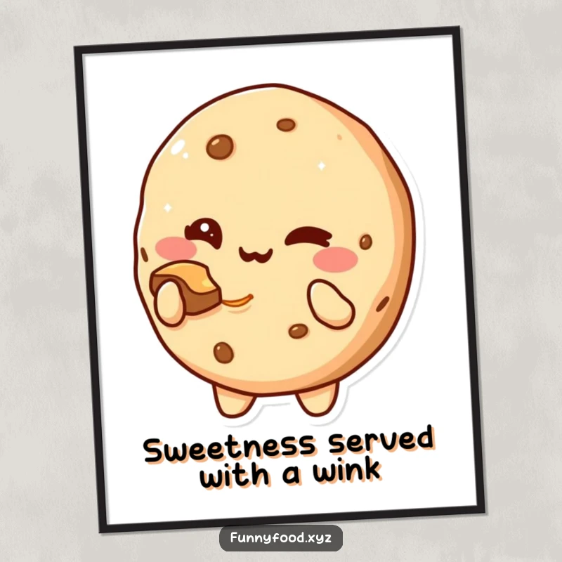 Funny Free Printable Wall Art: A cute cookie character offers a bite with a playful wink, adding sweet charm.