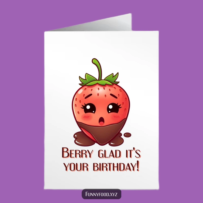 Free Printable Birthday Card: Surprised Strawberry Chocolate Dip Funny Downloadable Gift