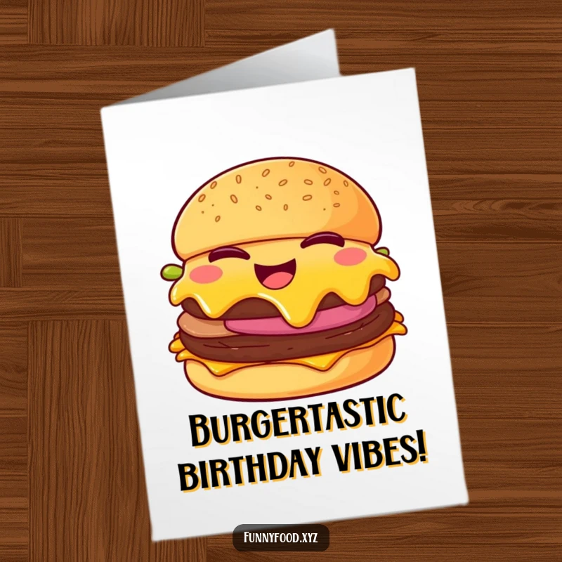 Funny Free Printable Birthday Card: A giggling cheeseburger winks playfully, its melting cheese adding to the charm.