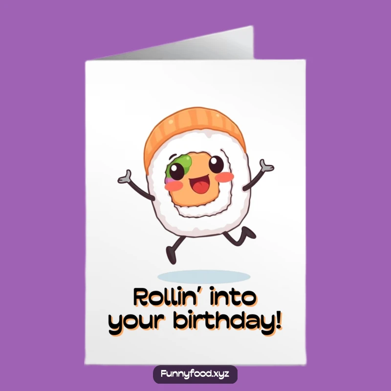 Free Printable Birthday Card: Running Sushi - Downloadable Energetic Fun Gift