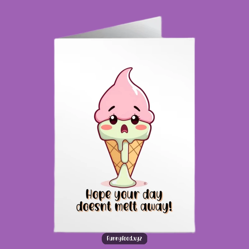 Free Printable Birthday Card: Surprised Ice Cream, Funny Melting Drip Gift!