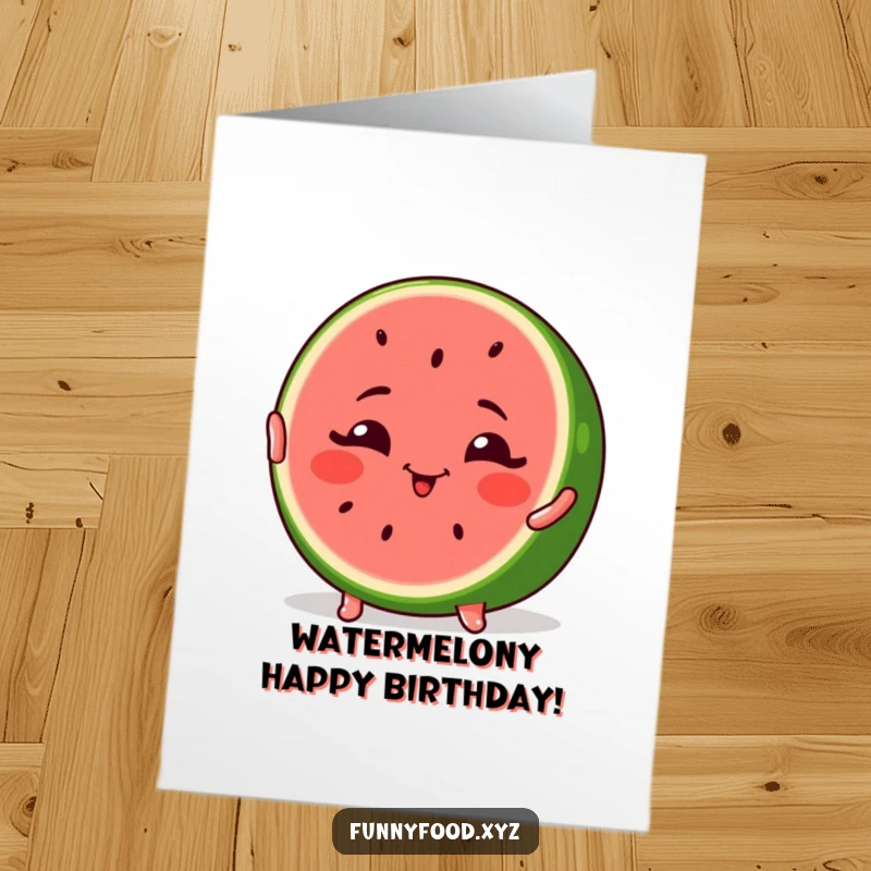 Funny free printable watermelon slice winking and striking a cool pose for a birthday.