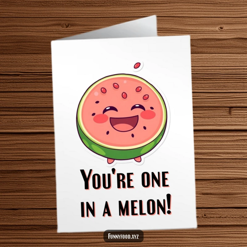 Funny Free Printable Congratulations Card: A laughing watermelon slice celebrates with seeds popping playfully.