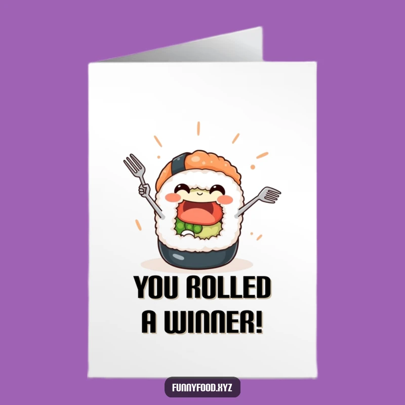 Free Printable Funny Sushi Congrats Card: Juggling Forks for a Hilarious Downloadable Gift